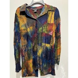 Michael Tyler Womens Medium Multi Color‎ Patchwork Mesh Button Down Shirt Boho